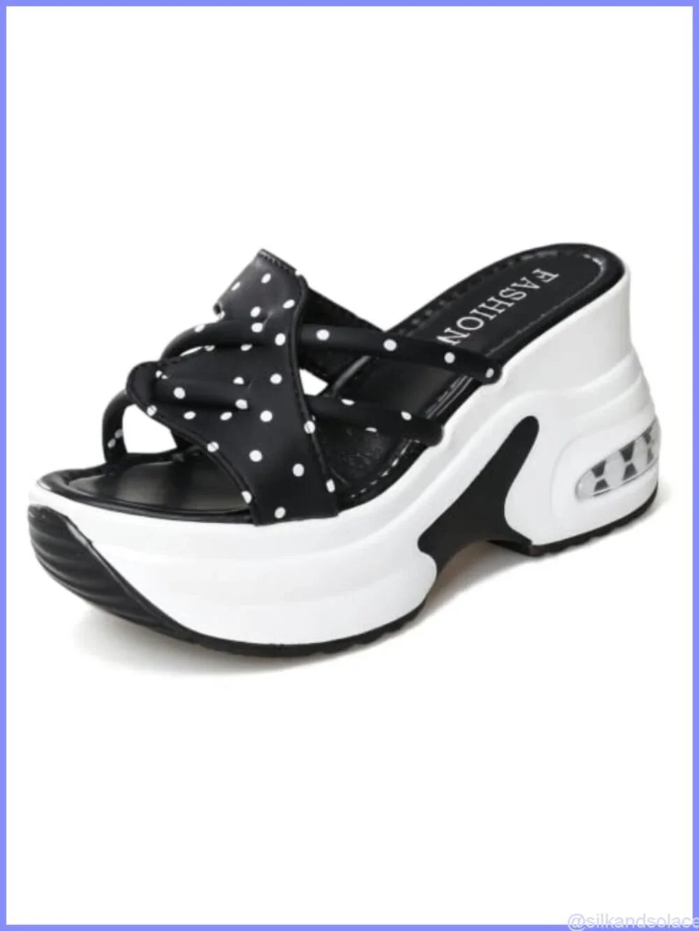Womens Platform Wedge Sandals Chunky Mule Slippers Arch Support Polka Dot Bow